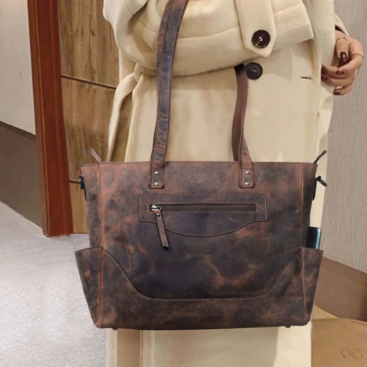 Portland Buffalo Leather Almost Perfect Tote Bag - Vintage Brown